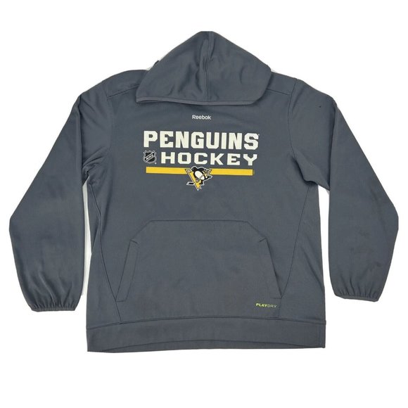 Men's Reebok Center Ice Pullover Fleece Hoodie Gray L Pittsburgh Penguins NHL‎ - Picture 1 of 11